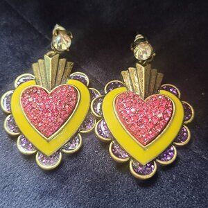 Vintage(early 2000s) Betsy Johnson Sacred Heart Dangle Earrings